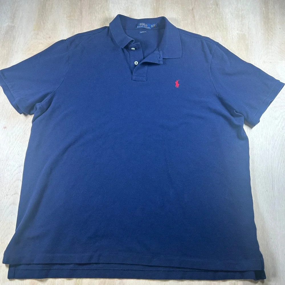 Polo Ralph Lauren Mens XL Blue Classic Fit Short Sleeve Pique Polo Shirt Navy